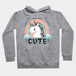 Cute unicorn with rainbow, flowers and clouds Hoodie